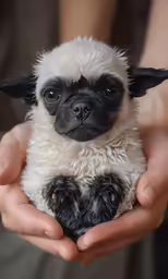 there is a dog that has been groomed in the hands