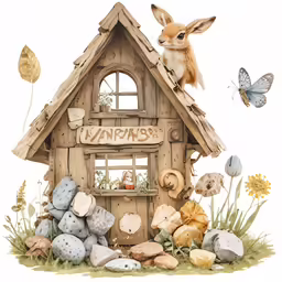 an image of a rabbit with an outside garden house