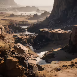 there is a creek running through the rocks
