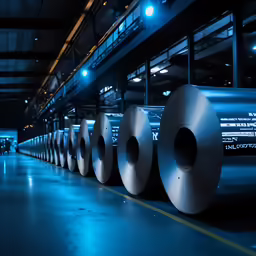 large rolls of steel in a warehouse