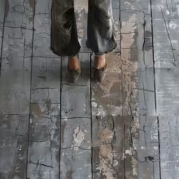 a person standing in front of a wooden floor,a persons feet and toe standing on a wooden floor