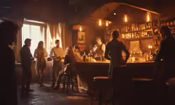 several people at a bar in an old tavern