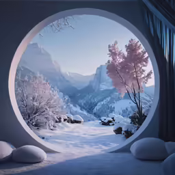 looking through the window at the snow covered landscape