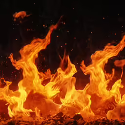 flames burning on black background with only red and yellow color