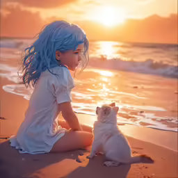 a white doll sitting next to a white dog
