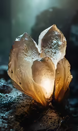 an artistic piece of glass sitting on a surface