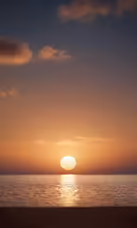 an orange sunset on the horizon of the ocean