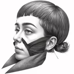 the head and shoulders of an adult woman with black hair wearing a scarf over her head