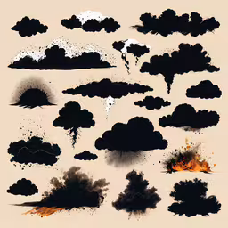 various black clouds with yellow and white spots,different black clouds that are on display together