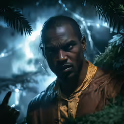 a close up of a person near some plants
