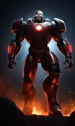 an iron man standing in the air