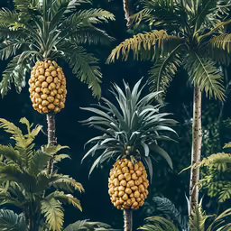 the tall trees have balls of fruit on them