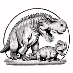 two tyrannos with the wording dino in the middle,two dinosaurs with long tongues walking together