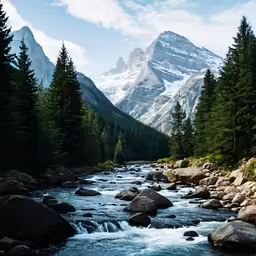 a mountain stream that runs through the woods