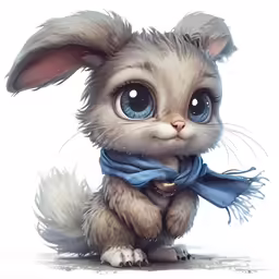 a cartoon rabbit dressed up as a rabbit with blue eyes