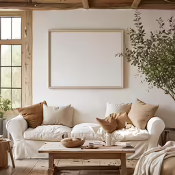 a room with white walls and a tree