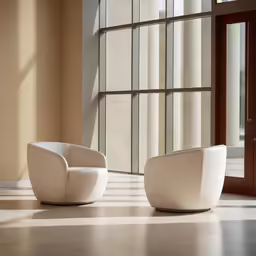 two chairs next to each other on a white floor