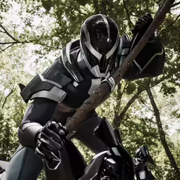 a man dressed up in full armor is riding a motorcycle