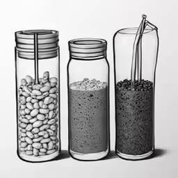 an illustration of three jars with beans in them