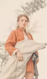a woman with a bicycle is wrapped in a blanket