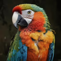 brightly colored parrot sitting in its enclosure looking at something
