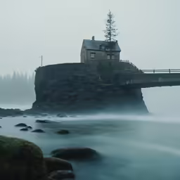 a house on top of a hill with trees