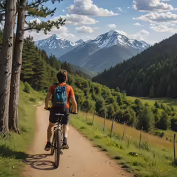 a man riding a bike down a dirt road