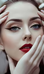 beautiful woman with golden eyes and red lipstick