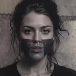 a young woman with black face paint and gray and silver paint