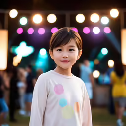 a young person standing next to some lights