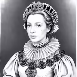 a woman wearing a very big hat with a crown on top of it