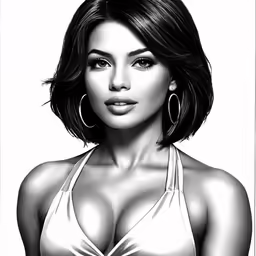 an artistic drawing of a woman in a bikini