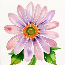 an artistic picture of a purple and orange flower,a watercolor drawing of a pink and yellow flower