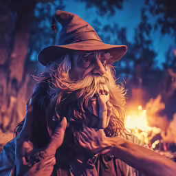 there is a man with a long beard wearing a hat