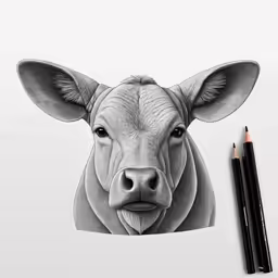 a drawing of a cow with a black pencil