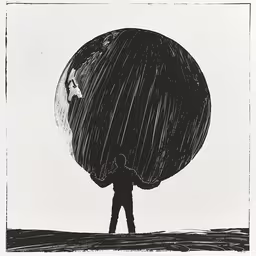 a man holds the tail of a huge object in the sky,an illustration of a man holding the earth up