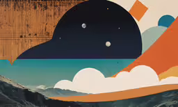 painting of mountain range with clouds, clock and mountains,artwork on a wall featuring mountains, and a bird