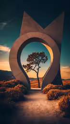 an archway leading into a sky filled with clouds