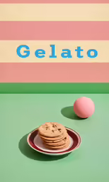 cookies and pink ball on a plate with celato