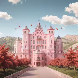 a painting of an historic castle on a sunny day