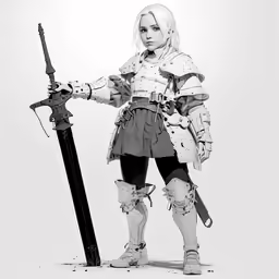 a woman is wearing a costume with a sword and armor