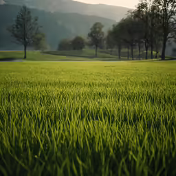 green grassy plain with mountains in the distance
