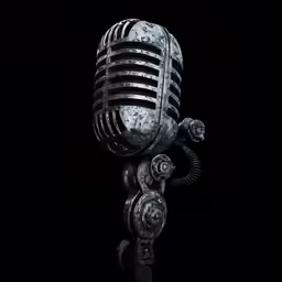 a very old microphone in black and white photograph