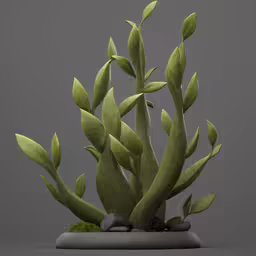 a digital art work with some plants growing out of stones