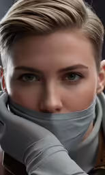 a woman is wearing a scarf around her face