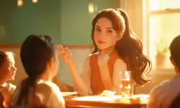 the young woman is looking into the mirror