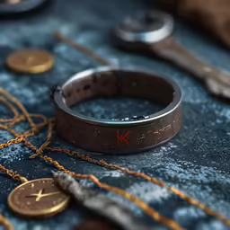 the ring is shown laying on top of many coins