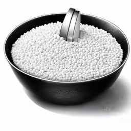 an object with white balls in it is in a black bowl