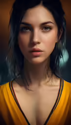 an oil painting of a woman with short black hair
