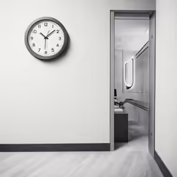 a large clock on the wall in a modern office